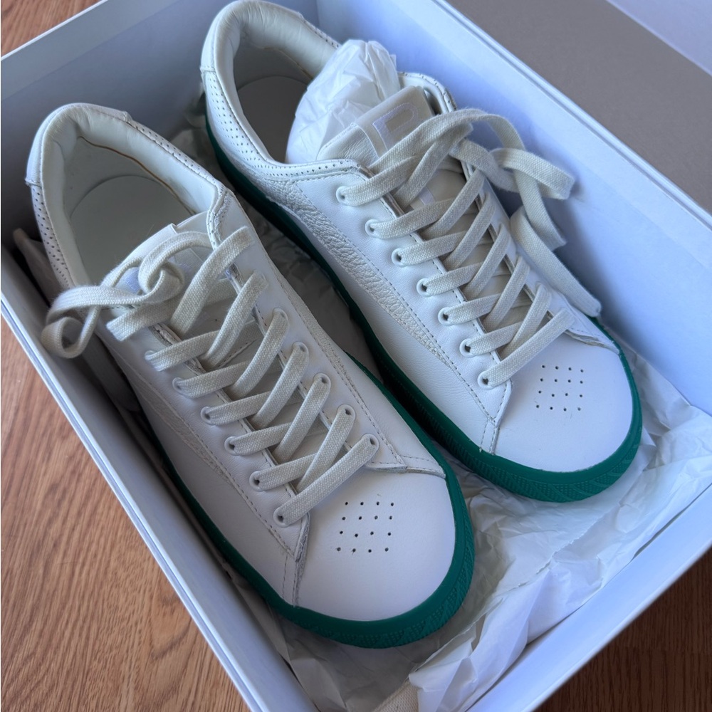 BY FAR White Leather Sneakers with Green Sole